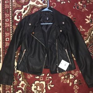 Black Leather Jacket Gold Details!